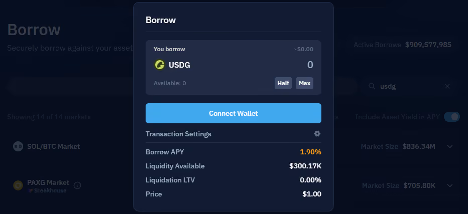 Borrow $paxg