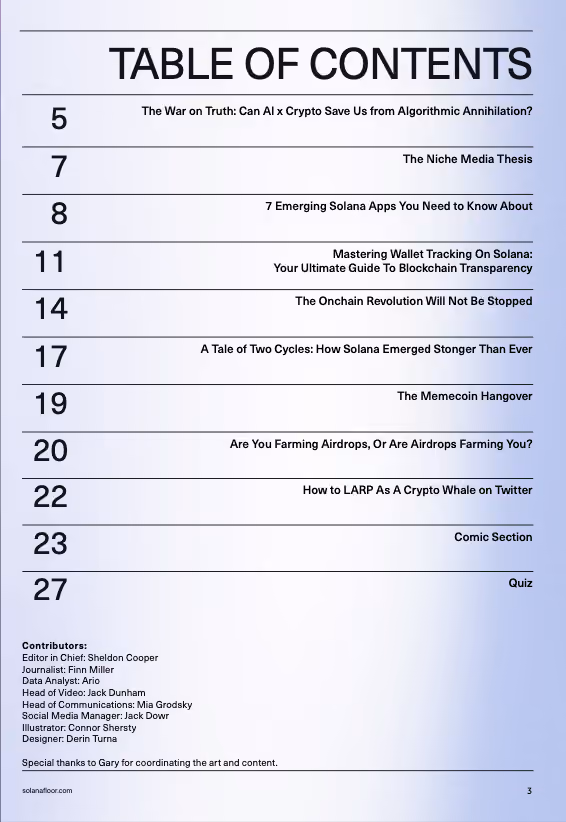 2 Solana Floor Magazine Table of Contents